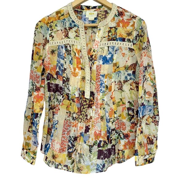 Maeve Anthropologie Pintuck Abella Top Womens 0 Fall Floral Multicolor Fairy - Picture 2 of 11